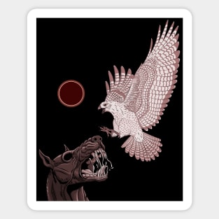 Black dog Vs White hawk (red version) Sticker